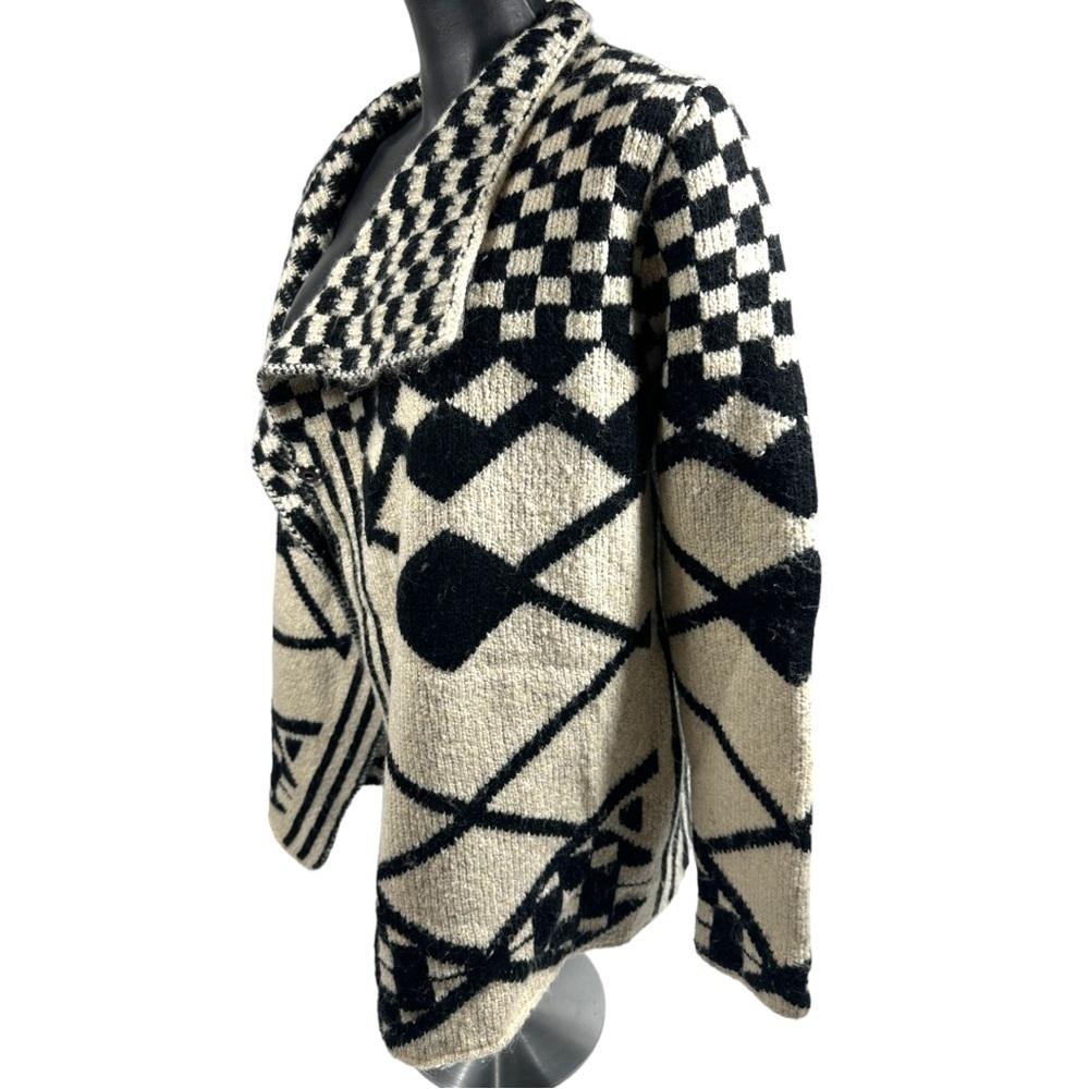 Sioni Open Front Cardigan Sweater Black White Women's Medium - Picture 3 of 6